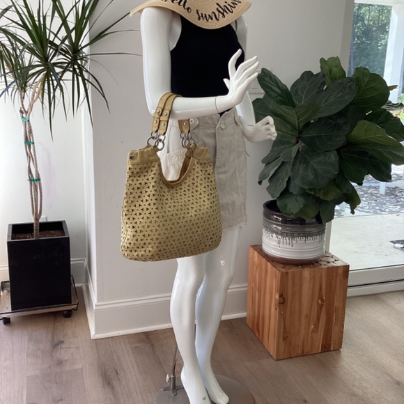 Fossil laser cut yellow leather handbag purse medium size - Picture 14 of 14